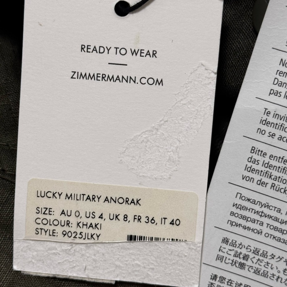NWT! Zimmermann Lucky military Anorak Coat Size US 4 RRP $1350 Missing Belt - Picture 7 of 14